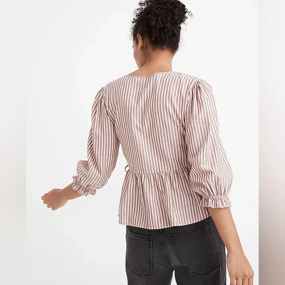 Madewell Puff-Sleeve Peplum Wrap Top in Stripe‎ in Sweet Tulip